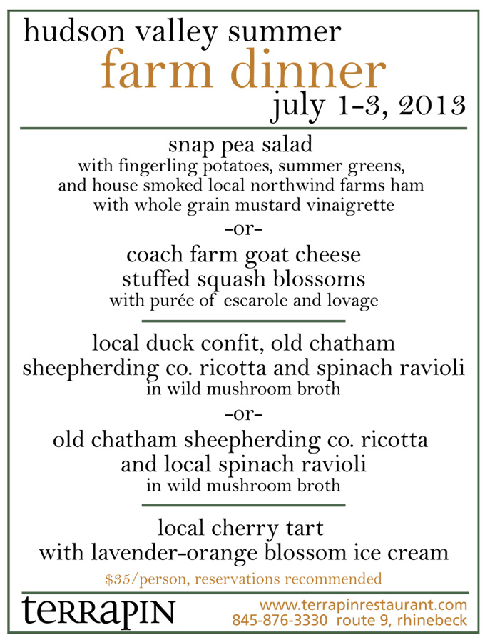 Hudson Valley Summer Farm Dinner Terrapin Restaurant