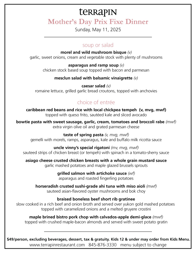 Terrapin Restaurant Rhinebeck Mother's Day 2025